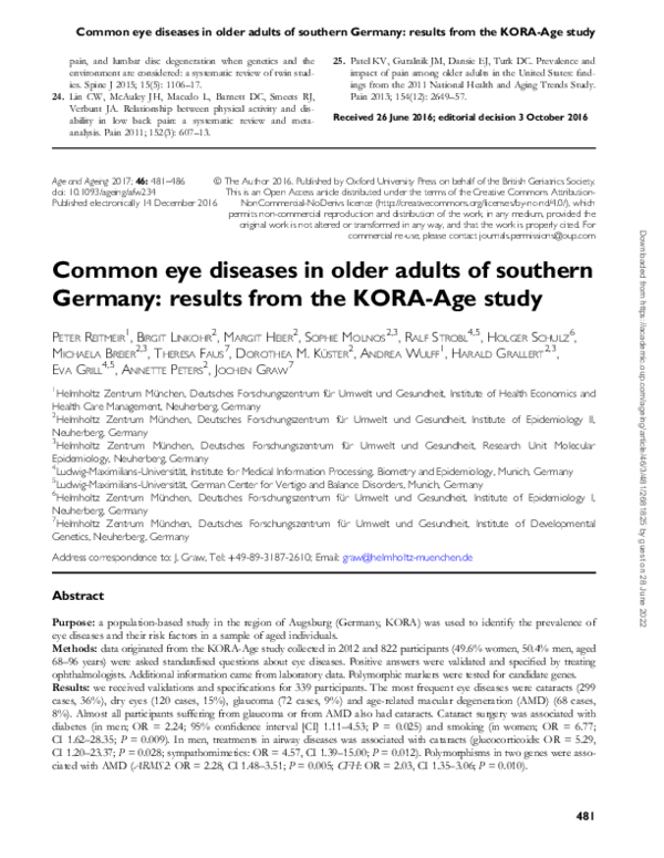 (PDF) Common eye diseases in older adults of southern Germany: results ...