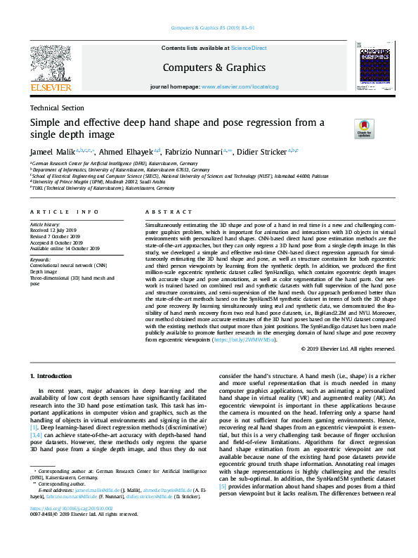 (PDF) Simple and effective deep hand shape and pose regression from a ...