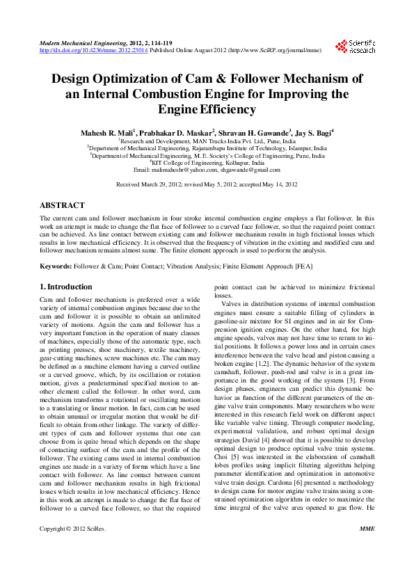 (PDF) Design Optimization of Cam & Follower Mechanism of an Internal ...