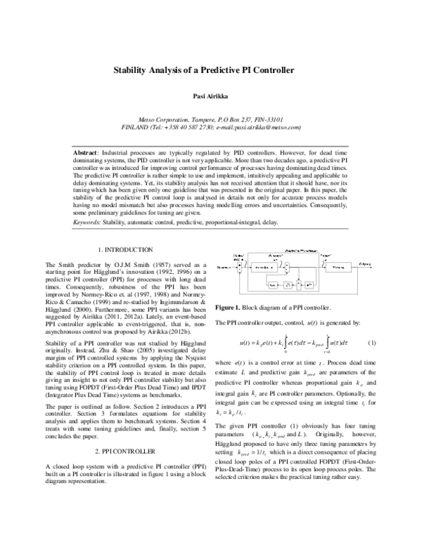 (PDF) Stability analysis of a predictive PI controller
