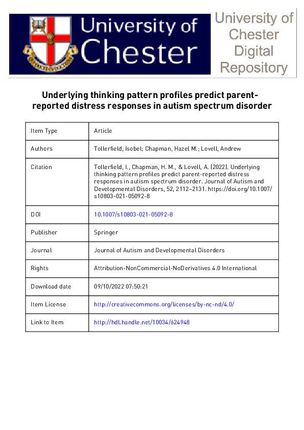 (PDF) Underlying Thinking Pattern Profiles Predict Parent-Reported ...