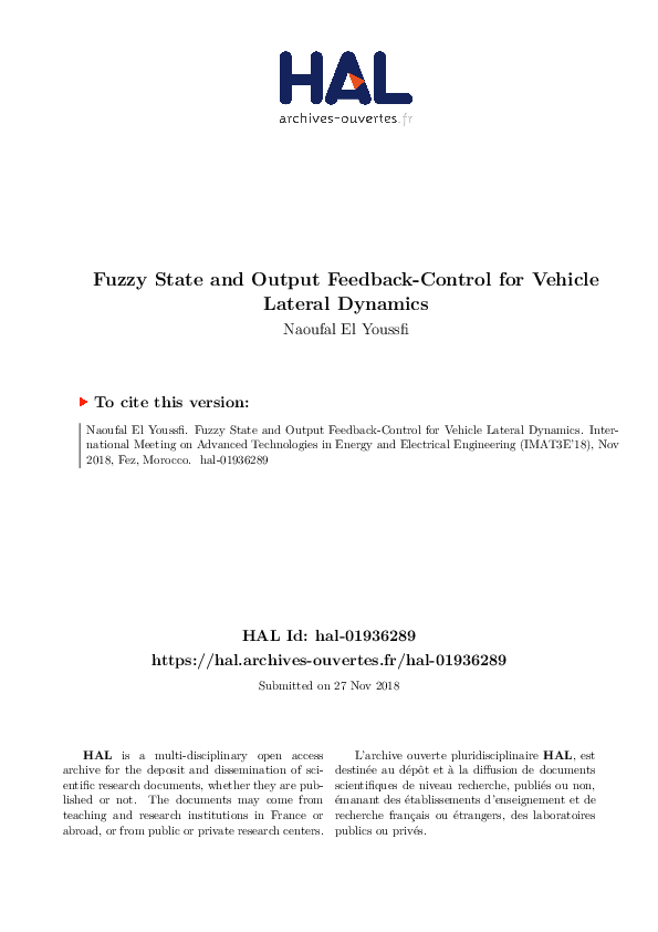 (PDF) Fuzzy state and output feedback - control for vehicle lateral ...
