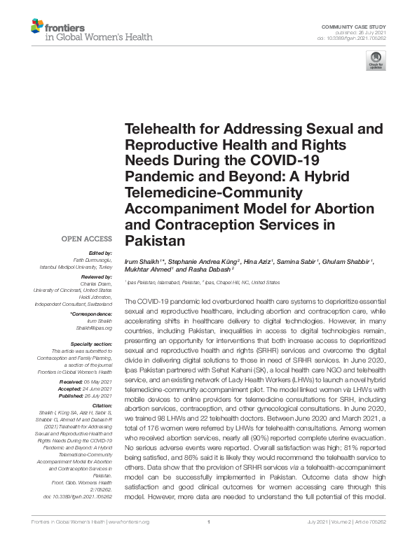 (PDF) Telehealth for Addressing Sexual and Reproductive Health and ...