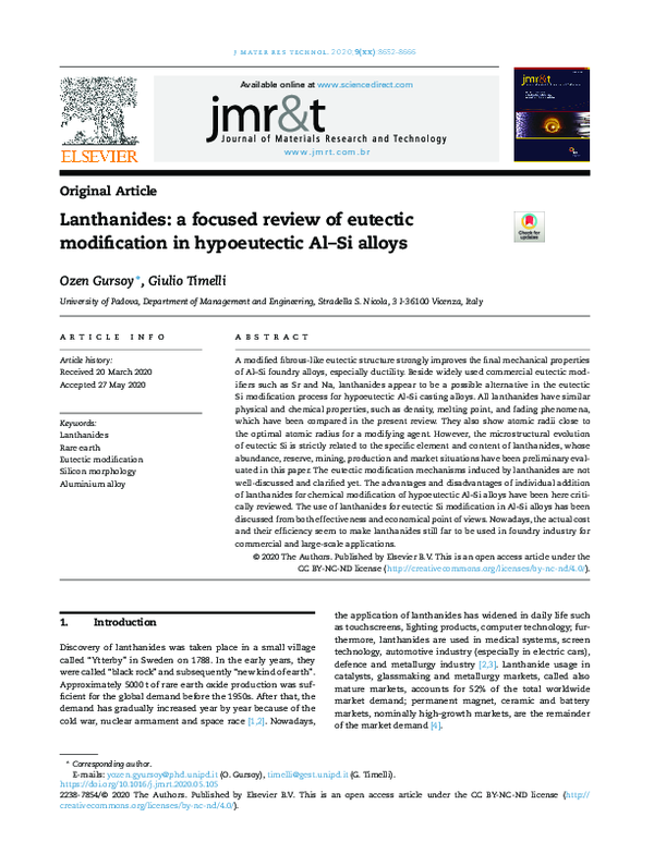 (PDF) Lanthanides: a focused review of eutectic modification in ...