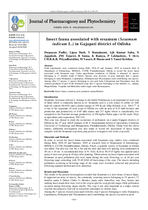 (PDF) Insect fauna associated with sesamum (Sesamum indicum L.) in ...