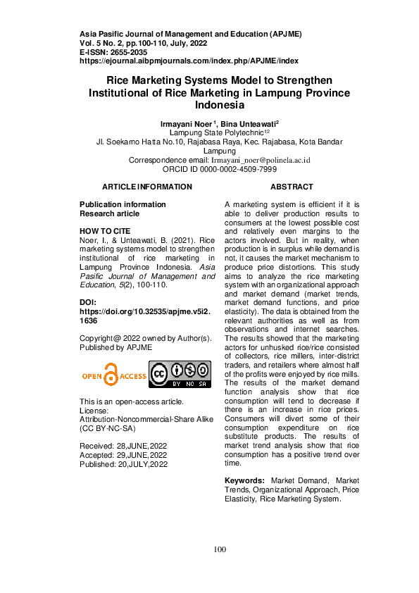 (PDF) Rice Marketing Systems Model to Strengthen Institutional of Rice ...
