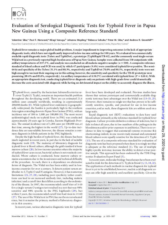 (PDF) Evaluation of Serological Diagnostic Tests for Typhoid Fever in ...