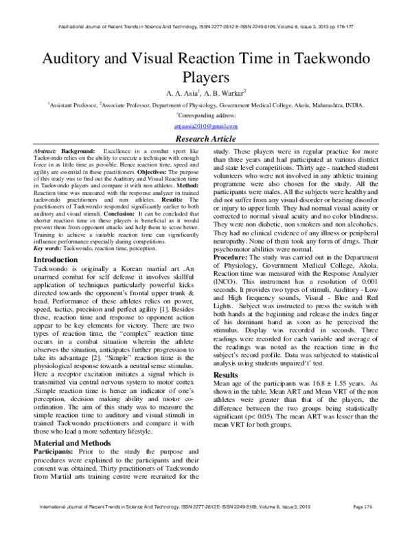 (PDF) Auditory and Visual Reaction Time in Taekwondo Players