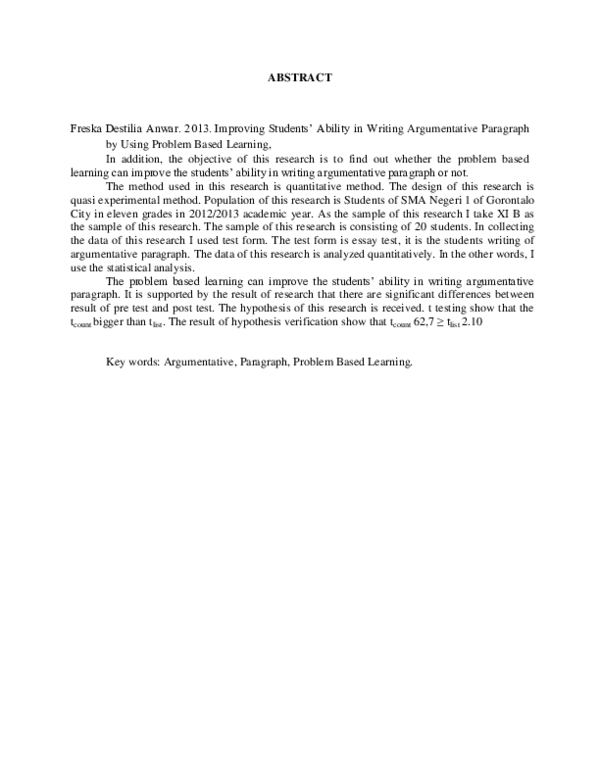 (PDF) Imroving Students' Ability in Writinng Argumentative Paragraph by ...