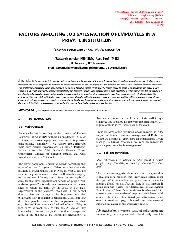 (PDF) Factors Affecting Job Satisfaction of Employees in a Private ...