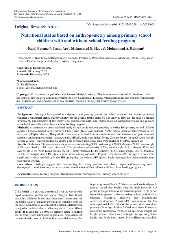(PDF) Nutritional status based on anthropometry among primary school ...