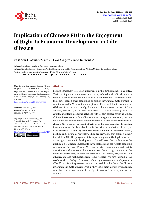(PDF) Implication of Chinese FDI in the Enjoyment of Right to Economic ...