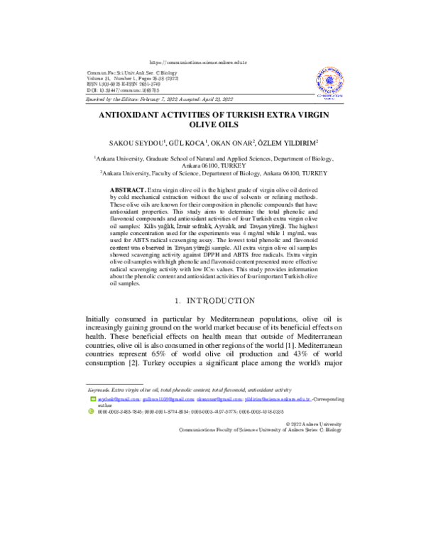 (PDF) Antioxidant activities of Turkish extra virgin olive oils
