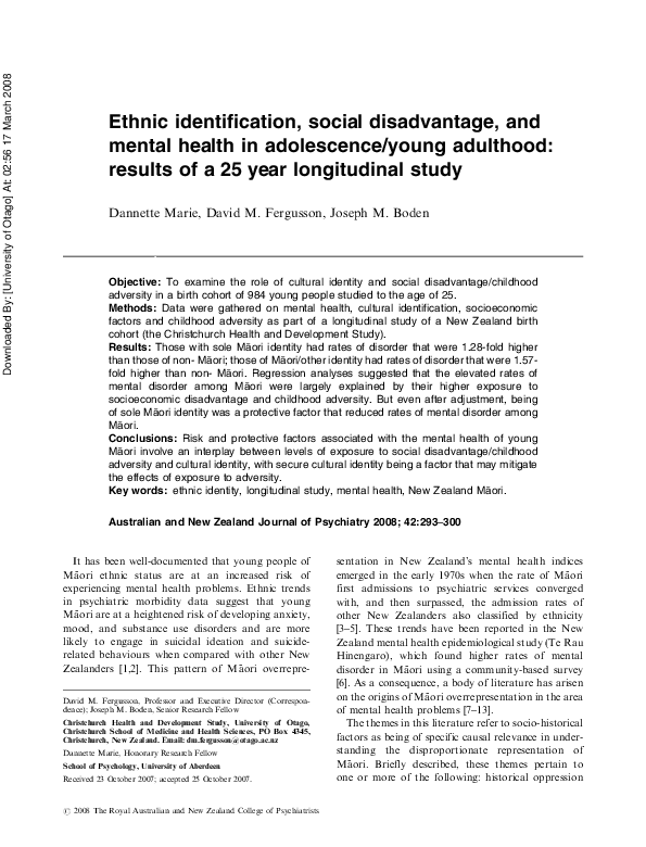 (PDF) Ethnic Identification, Social Disadvantage, and Mental Health in ...