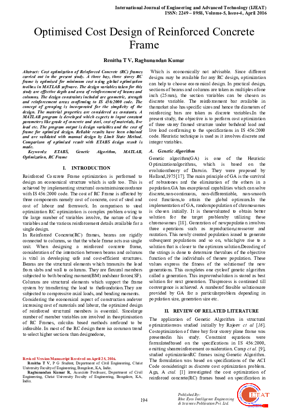 (PDF) Optimised Cost Design of Reinforced Concrete Frame