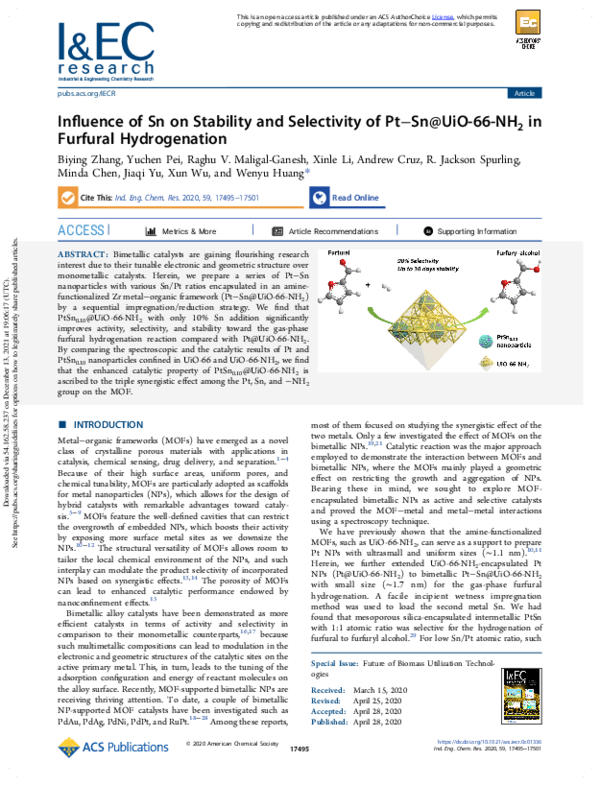 (PDF) Influence of Sn on Stability and Selectivity of Pt–Sn@UiO-66-NH2 ...