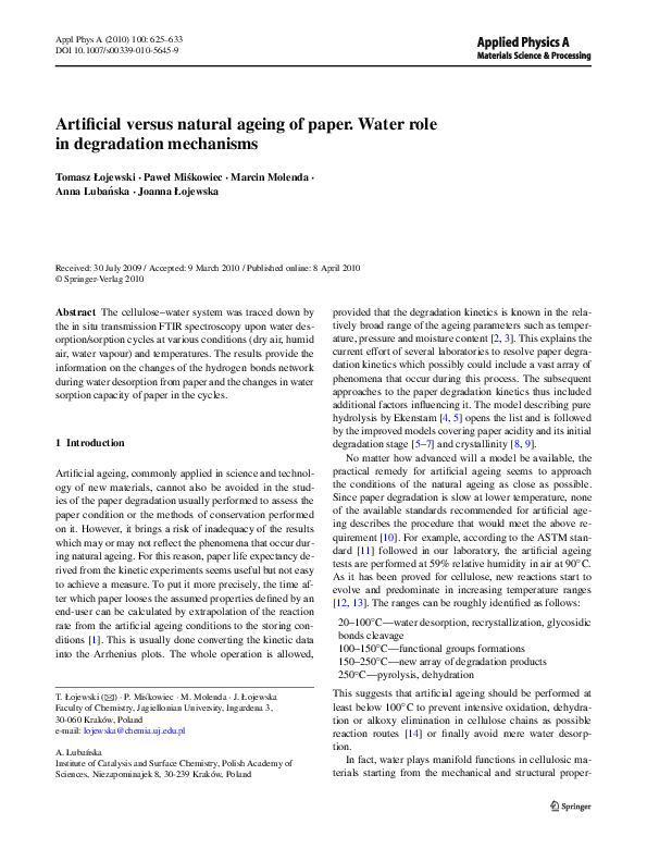 (PDF) Artificial versus natural ageing of paper. Water role in ...