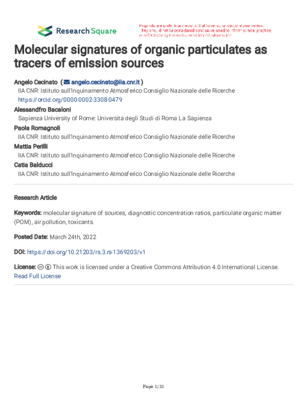 (PDF) Molecular signatures of organic particulates as tracers of ...