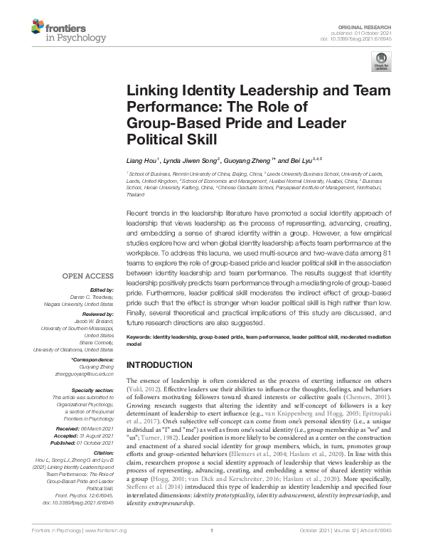 (PDF) Linking Identity Leadership and Team Performance: The Role of ...