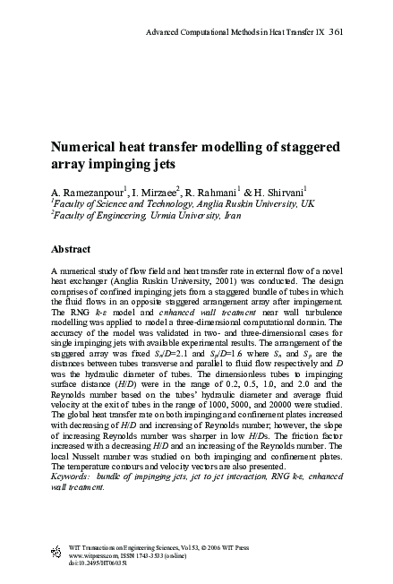 (PDF) Numerical heat transfer modelling of staggered array impinging jets