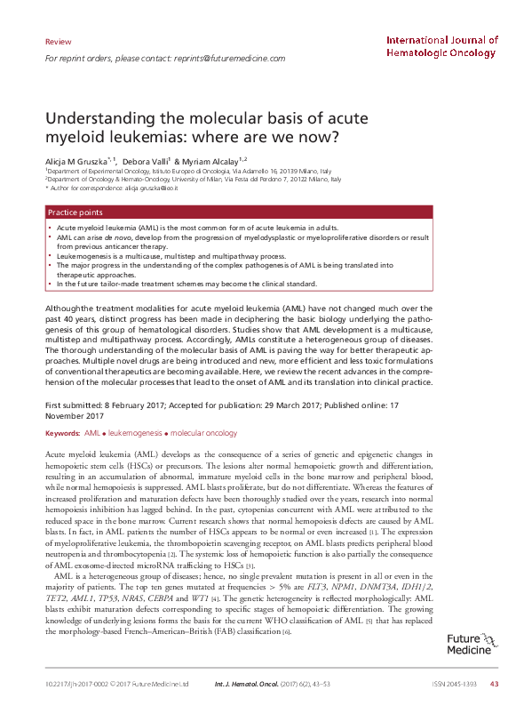(PDF) Understanding the molecular basis of acute myeloid leukemias ...