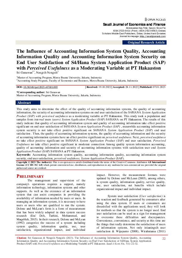 (PDF) The Influence of Accounting Information System Quality ...
