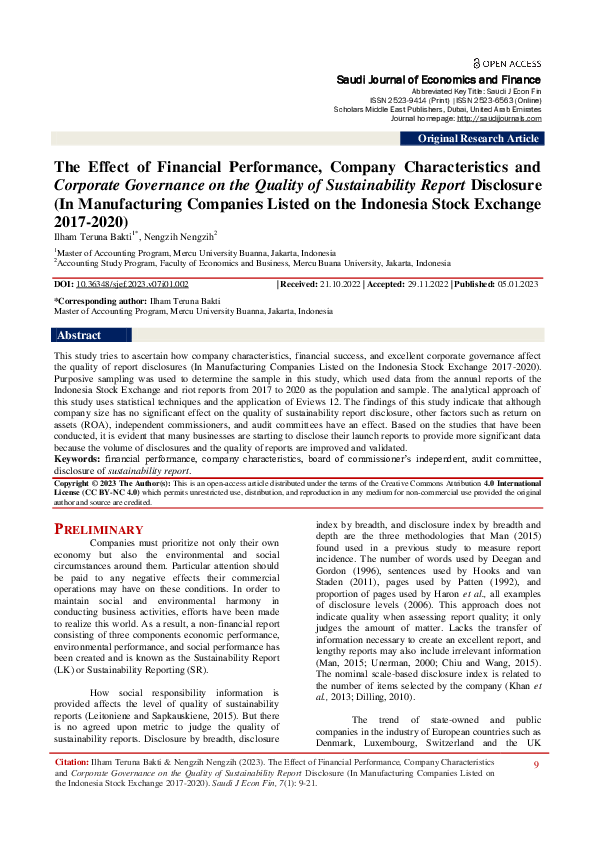 (PDF) The Effect of Financial Performance, Company Characteristics and ...