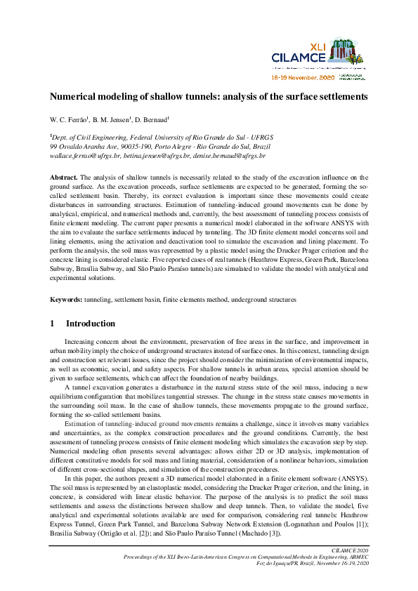 (PDF) Numerical modeling of shallow tunnels : analysis of the surface ...