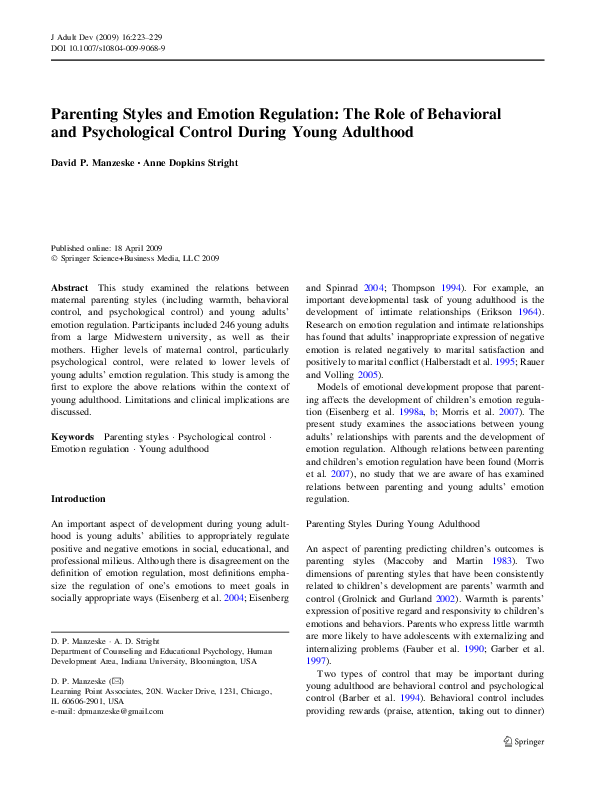 (PDF) Parenting Styles and Emotion Regulation: The Role of Behavioral ...