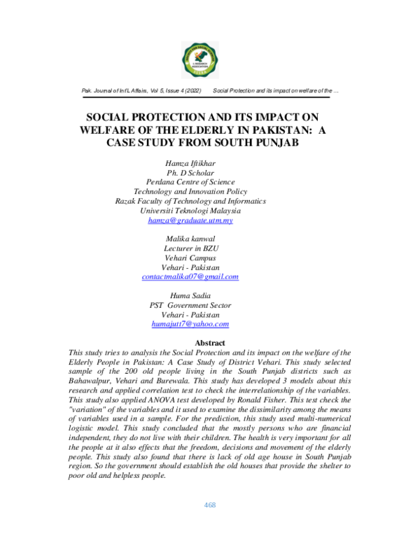 (PDF) Social Protection and Its Impact on Welfare of the Elderly in ...