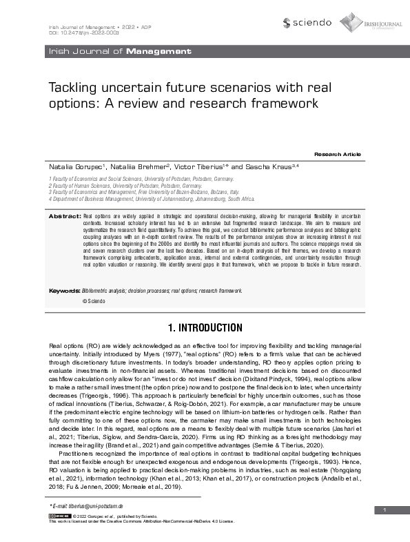 (PDF) Tackling uncertain future scenarios with real options: A review ...