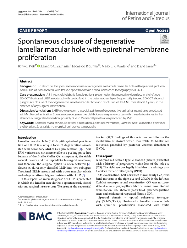 (PDF) Spontaneous closure of degenerative lamellar macular hole with ...