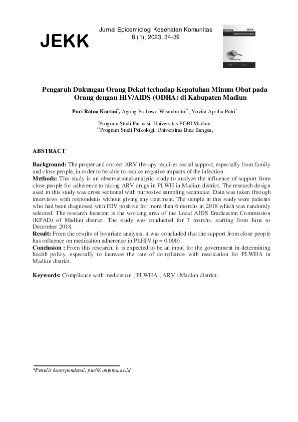 (PDF) Pengaruh Dukungan Orang Dekat terhadap Kepatuhan Minum Obat pada ...