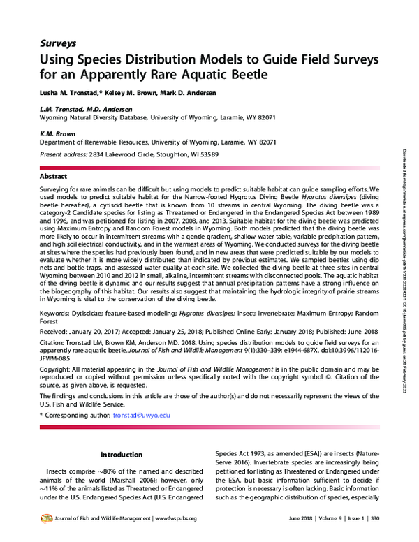 (PDF) Using Species Distribution Models to Guide Field Surveys for an ...