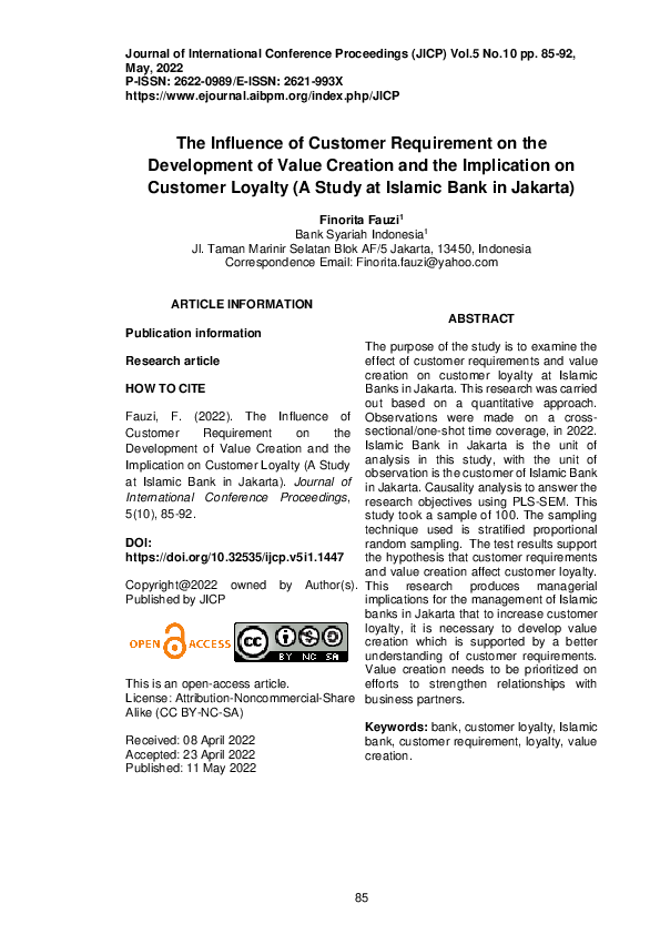 (PDF) The Influence of Customer Requirement on the Development of Value ...