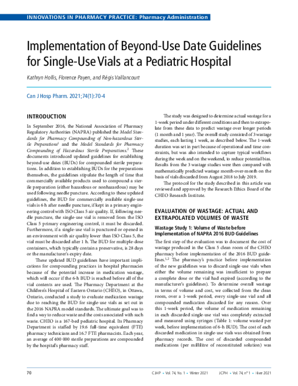 (PDF) Implementation of Beyond-Use Date Guidelines for Single-Use Vials ...