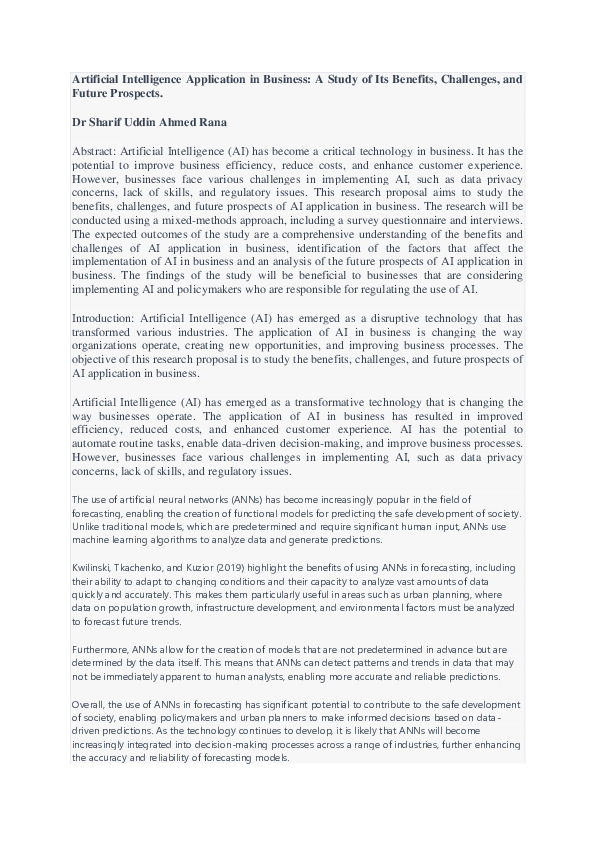 (PDF) Artificial Intelligence Application in Business: A Study of Its ...