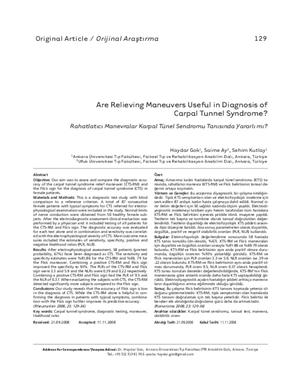 (PDF) Are Relieving Maneuvers Useful in Diagnosis of Carpal Tunnel ...