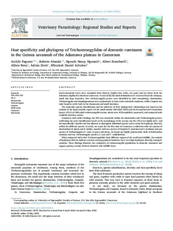 (PDF) Host specificity and phylogeny of Trichostrongylidae of domestic ...