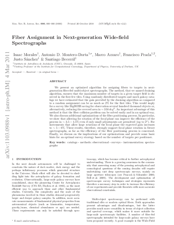 (PDF) Fiber Assignment in Next-generation Wide-field Spectrographs