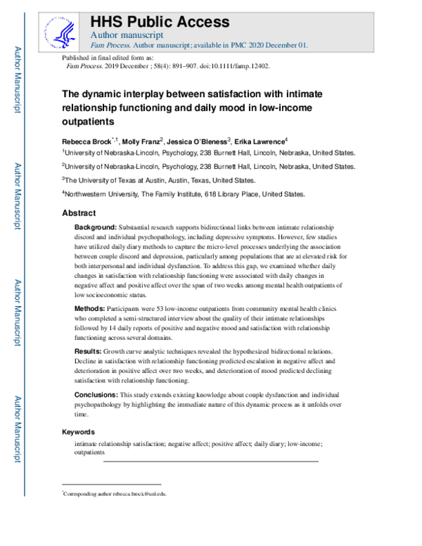 (PDF) The Dynamic Interplay Between Satisfaction With Intimate ...