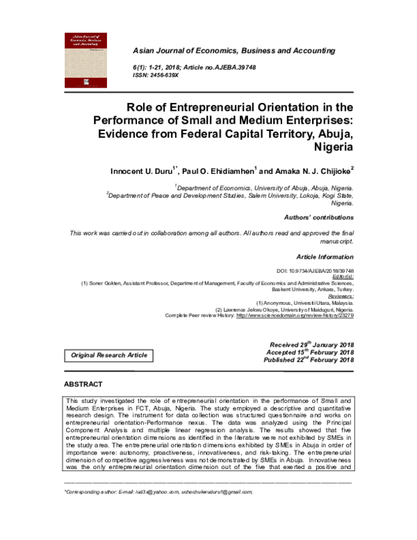 (PDF) Role of Entrepreneurial Orientation in the Performance of Small ...