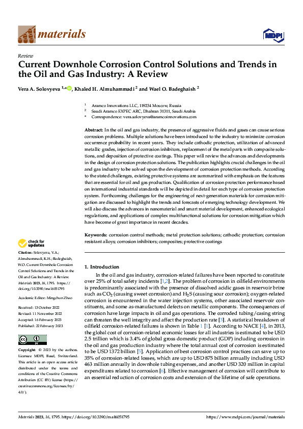 (PDF) Current Downhole Corrosion Control Solutions and Trends in the ...