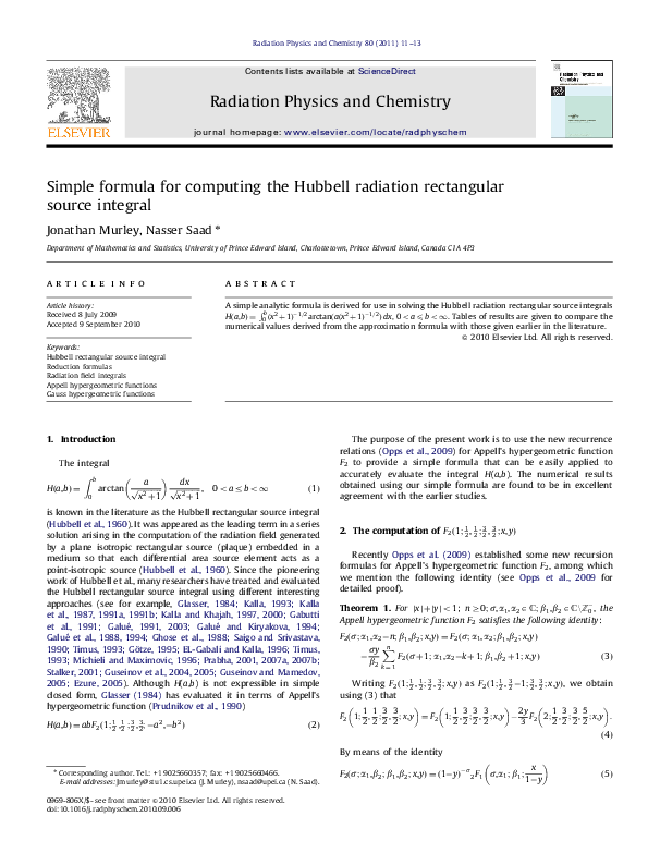 (PDF) Simple formula for computing the Hubbell radiation rectangular ...
