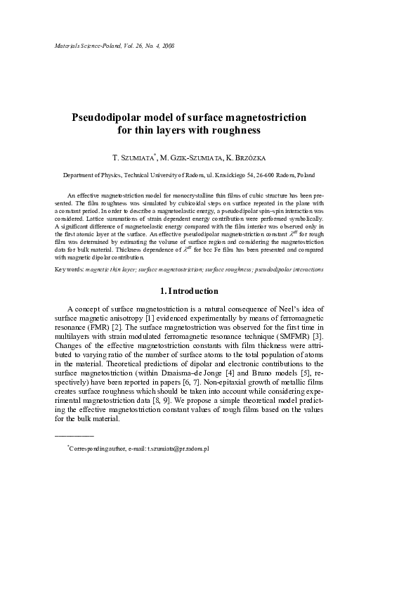 (PDF) Dipolar model of surface magnetostriction for thin ...