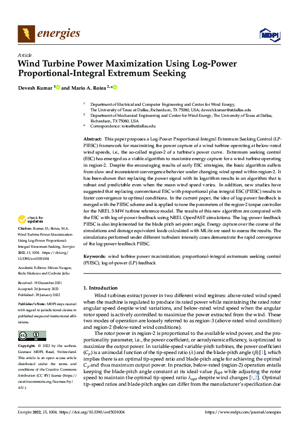 (PDF) Wind Turbine Power Maximization Using Log-Power Proportional ...