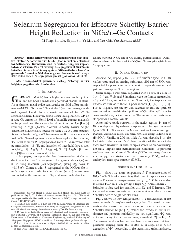 (PDF) Selenium Segregation for Effective Schottky Barrier Height ...