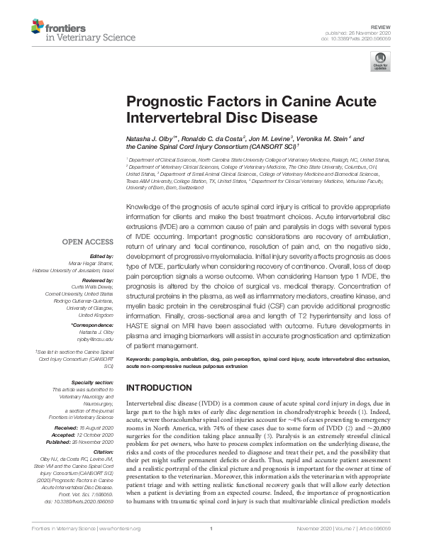 (PDF) Prognostic Factors in Canine Acute Intervertebral Disc Disease
