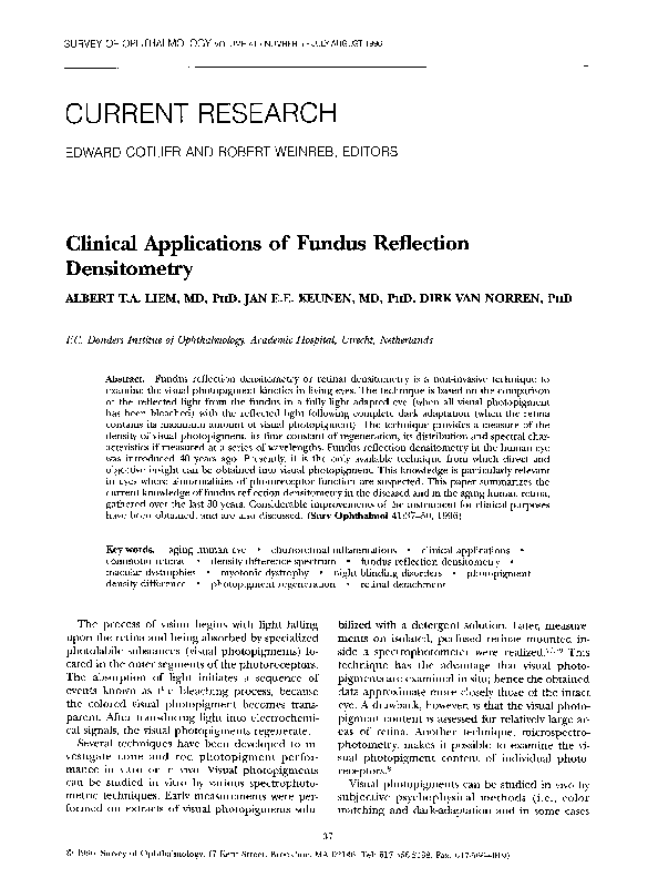 (PDF) Clinical applications of fundus reflection densitometry