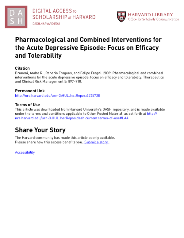 (PDF) Pharmacological and combined interventions for the acute ...